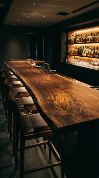 Барная стойка Слэб ореха с живым краем, без смолы