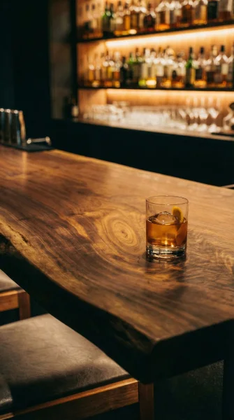 Барная стойка Слэб ореха с живым краем, без смолы