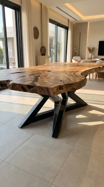 Обеденный стол из капового карагача эксклюзивной формы.