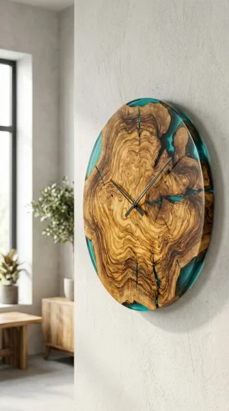 Настенные часы из капового карагача со смолой — Карагач / Эпоксидная смола — фото 3